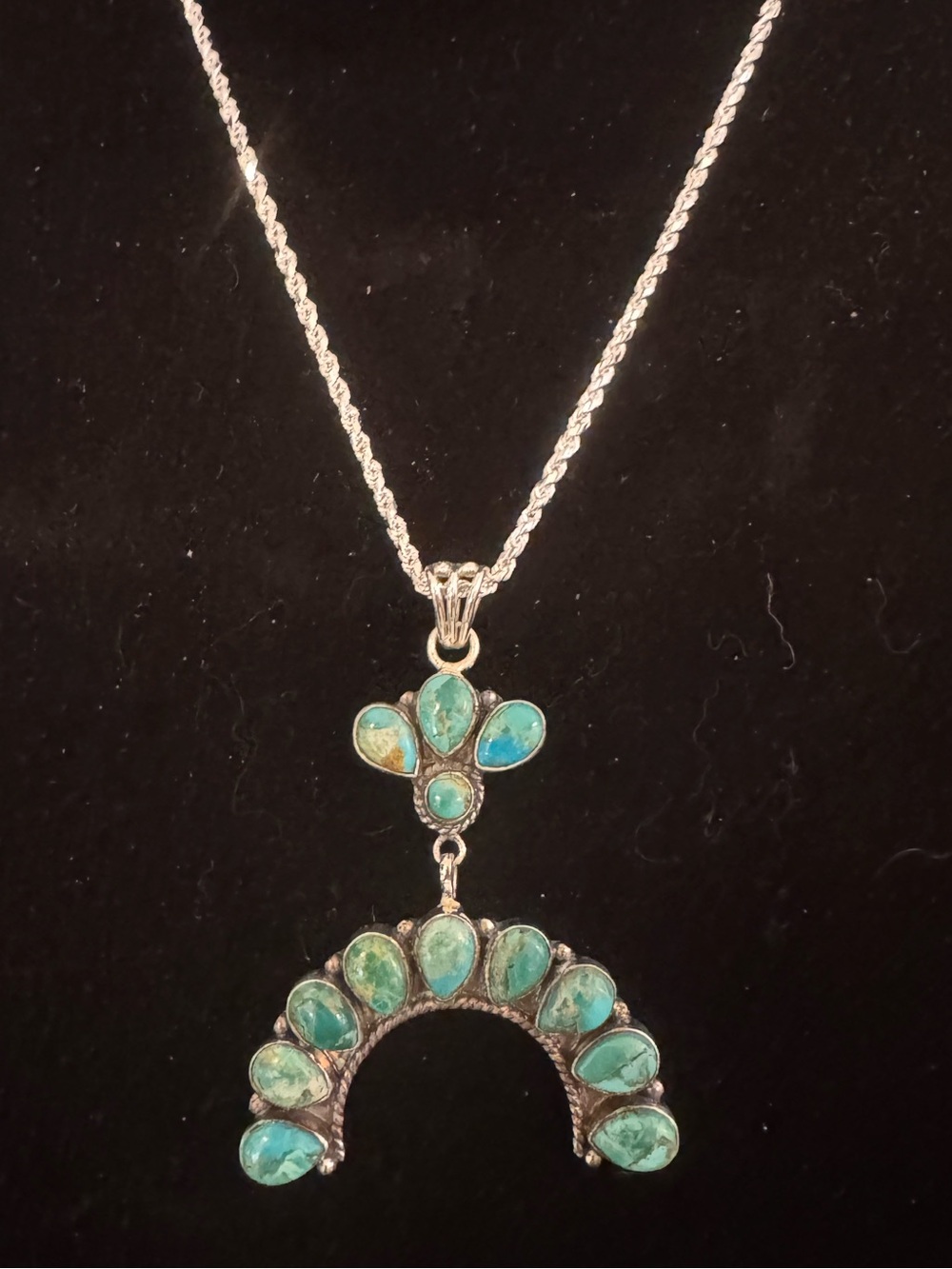 Genuine, Kingman Turquoise Teardrop naja Statement Pendant Necklace sterling - Picture 3 of 8